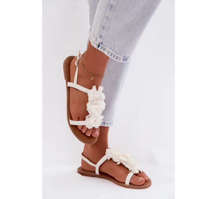 Dámské sandály Ploché S Dekorativními Květinami Bílé Noemia
