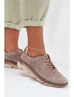 Kožené semišové dámské tenisky s otvory Sergio Leone SP-002 světle hnědé