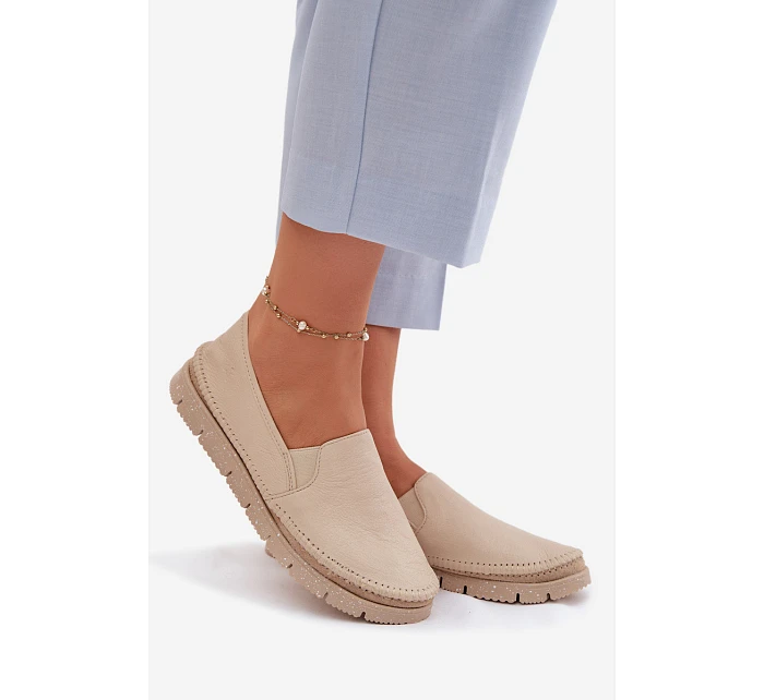 Dámské nazouvací kožené polobotky model 22100741 Béžové - Maciejka Dámské nazouvací kožené polobotky model 22100741 Béžové - Maciejka