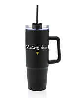 KRÁSNÝ DEN - černý cestovní termohrnek s průhledným víčkem 900 ml