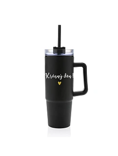 KRÁSNÝ DEN - černý cestovní termohrnek s průhledným víčkem 900 ml