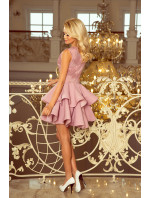 Exkluzivní dámské šaty v barvě lila s krajkovým výstřihem model 7638090