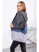 Tříbarevný svetr s kapucí grafitová+džíny+šedá