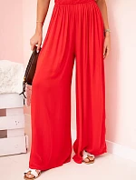 Široké dámské kalhoty z viskózy s elastickým pasem červené