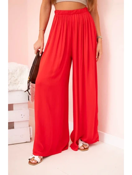 Široké dámské kalhoty s elastickým pasem červený