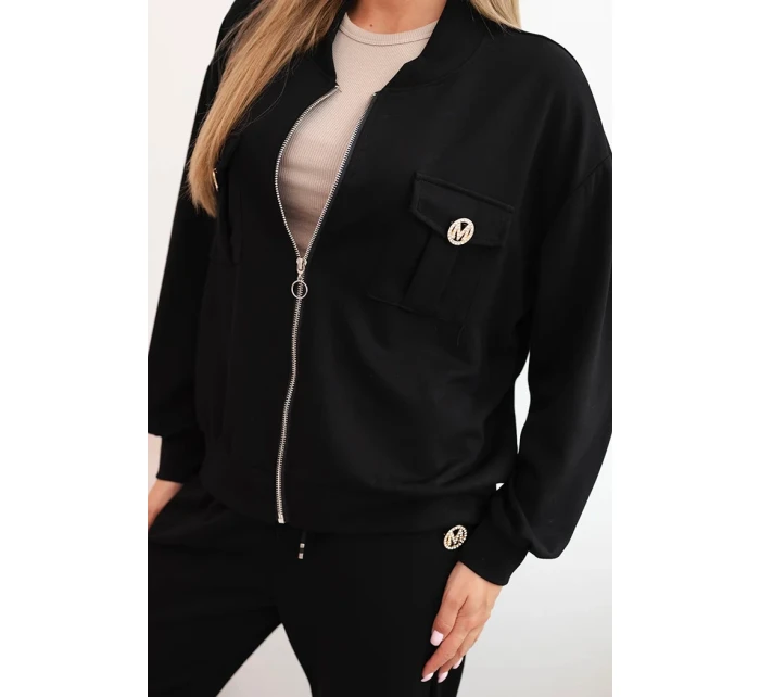 Dámská souprava máslová z viskózy s rozepínací mikinou a kalhotami černý Dámská souprava máslová z viskózy s rozepínací mikinou a kalhotami černý