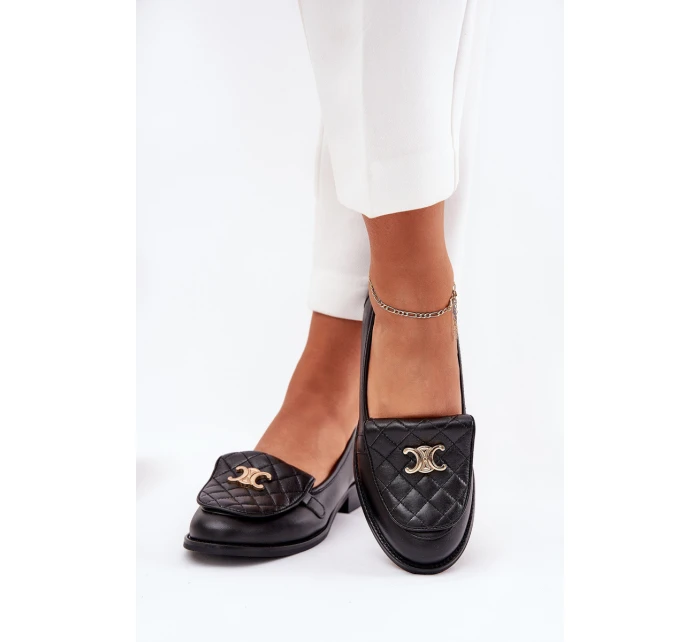 Kožené mokasíny se zlatou ozdobou černé model 21686509 - Laura Messi
