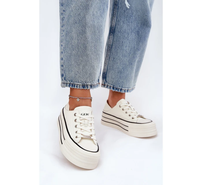 Dámské Kožené Tenisky Na Platformě model 21691395 Bílé - Goe