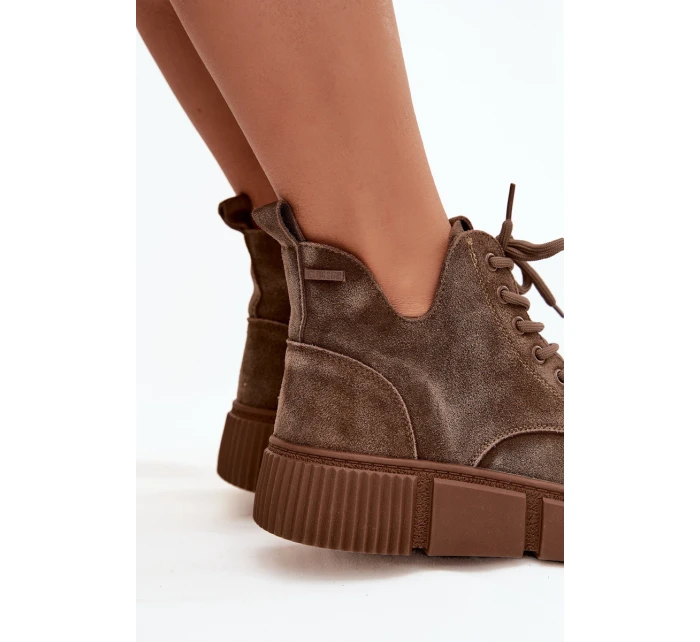 Semišové nízké dámské kotníky na platformě Big Star SS274594 béžové