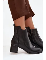 Dámské kožené kotníkové boty na podpatku vyhřívané černé model 21711915 - Boto