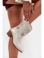 semišové kožené dámské boty s na podpatku zlaté model 21713178 - Zazoo semišové kožené dámské boty s na podpatku zlaté model 21713178 - Zazoo