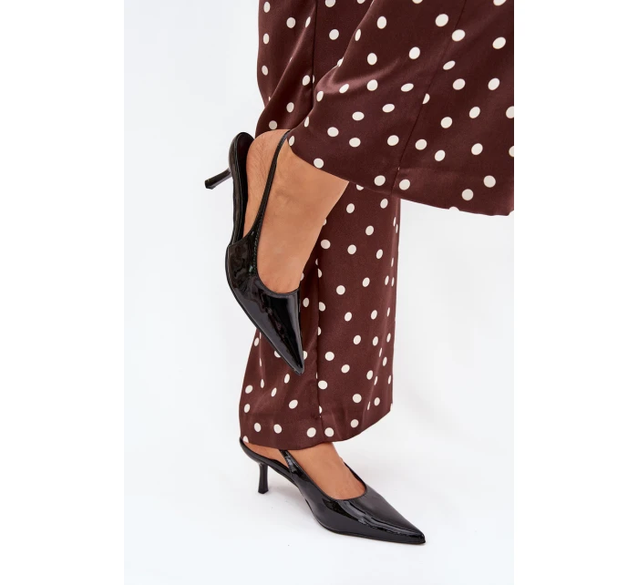 Dámské lakované lodičky na jehlovém podpatku s odkrytou patou Talira – černé