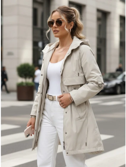 Dámská světle béžová přechodná bunda parka FashionStreet TY5553 Dámská světle béžová přechodná bunda parka FashionStreet TY5553