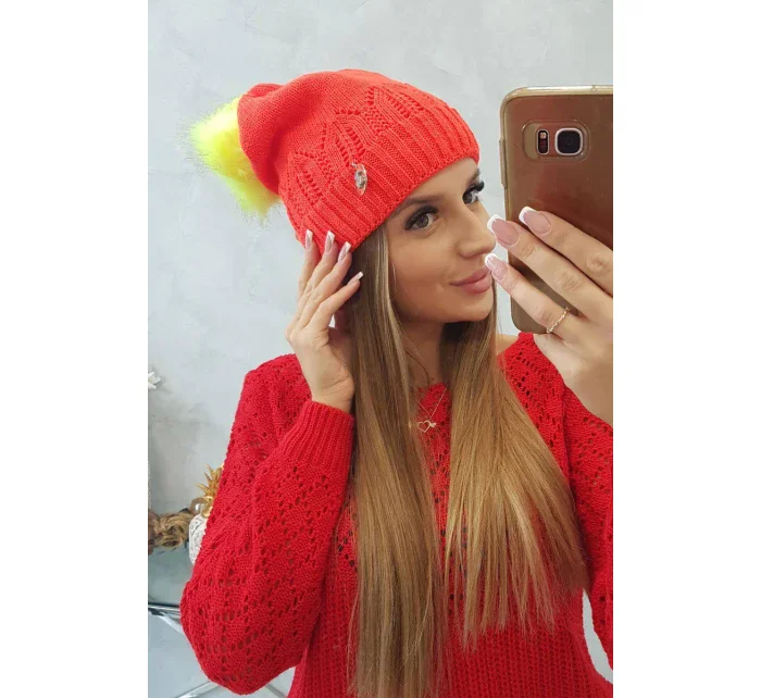 Dámská čepice s bambulí Judyta K347 oranžová Dámská čepice s bambulí Judyta K347 oranžová