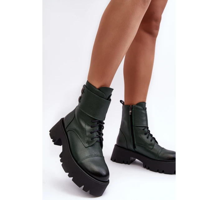 Kůže Dámské Botky Workery Zelené Lemar model 21637681 - Boto
