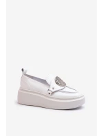 Kožené Mokasíny S Ozdobou Bílé Zazoo 3486