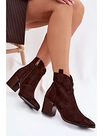 Dámské perforované kotníkové boty model 22100115 Čokoládové - VINCEZA