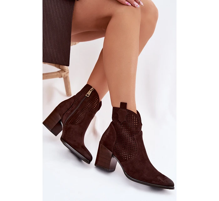 Dámské perforované kotníkové boty model 22100115 Čokoládové - VINCEZA