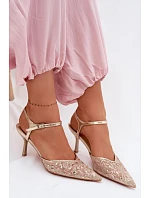 Pánské síťované dámské sandály na jehlovém podpatku se zdobením Zlato model 22103194 - Boto