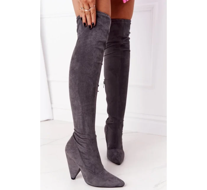 Semišové Kozačky Na Vysokém Podpatku Lu Boo šedé