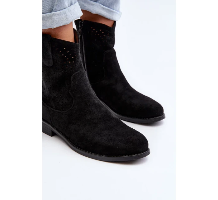 S.Barski dámské prolamované kotníkové boty na plochém podpatku, černé S.Barski dámské prolamované kotníkové boty na plochém podpatku, černé