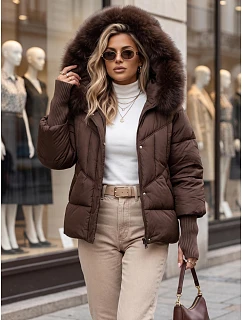 Dámská prošívaná zimní bunda s kožešinou, hnědá, FashionStreet TY5744