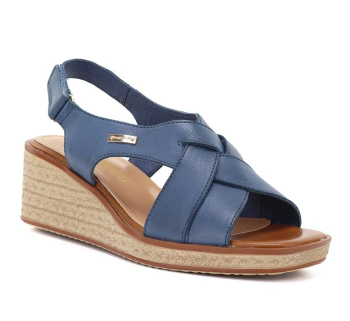 Dámské kožené sandály na platformě Sergio Leone SK297 v tmavě modré barvě