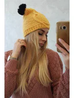 Fleecová čepice 2 bambulky K291 žlutá Fleecová čepice 2 bambulky K291 žlutá