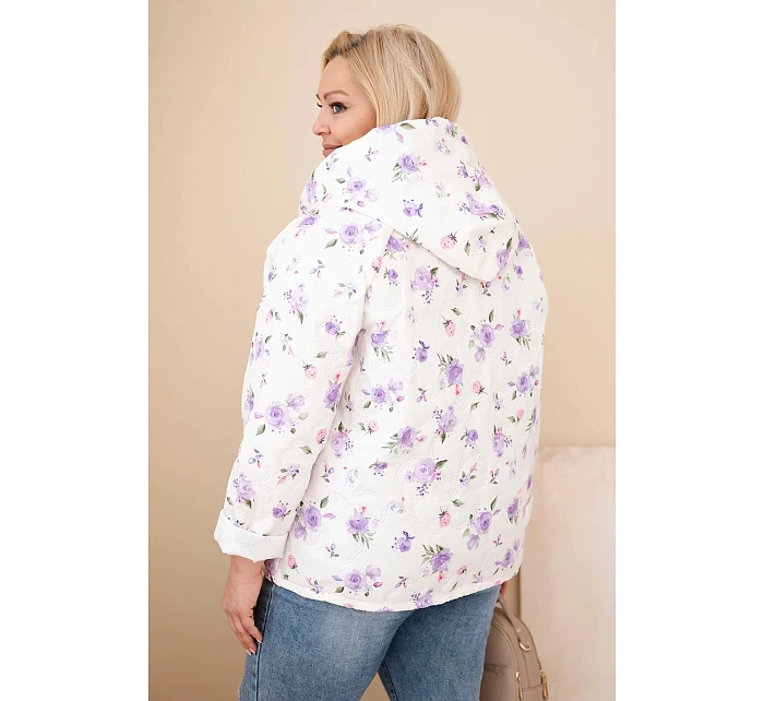 Dámská jarní bunda Plus Size s drobným květinovým vzorem fialová