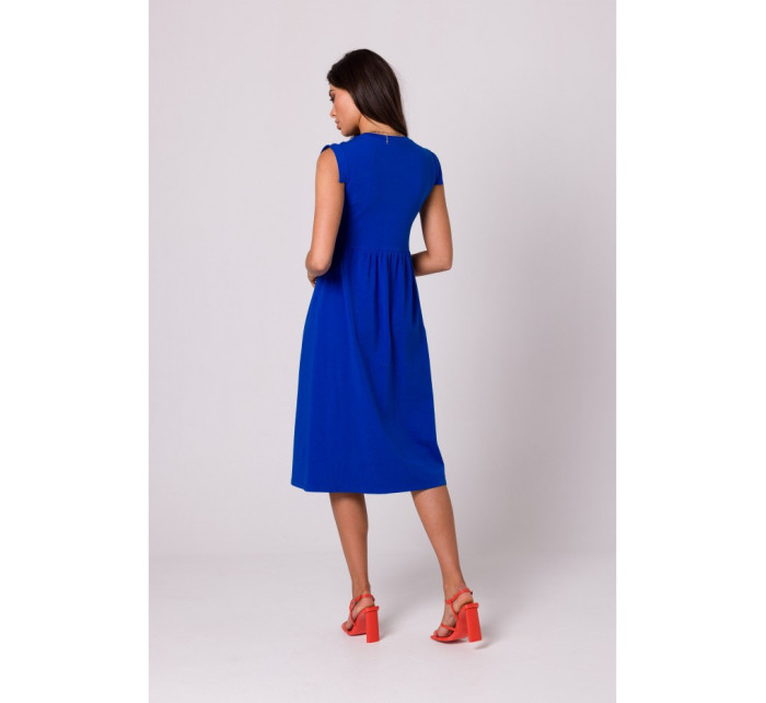 model 18407267 Bavlněné šaty s vysokým pasem královská modř - BeWear