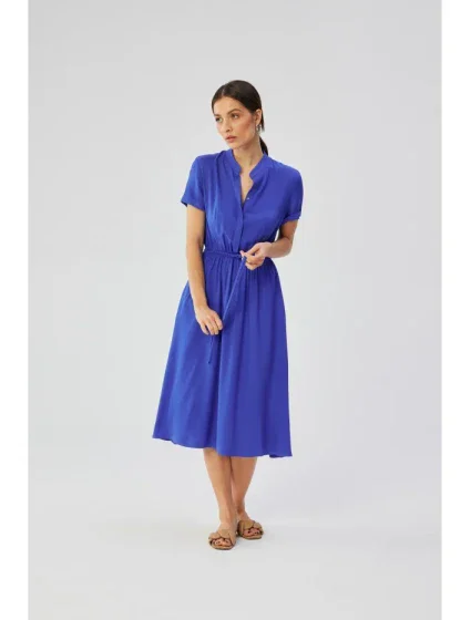 S366 Viskózové šaty se šňůrkou v pase - modré