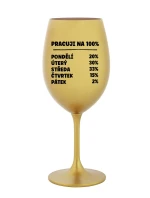 PRACUJI NA 100% - zlatá sklenice na víno 350 ml PRACUJI NA 100% - zlatá sklenice na víno 350 ml