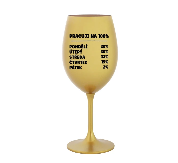 PRACUJI NA 100% - zlatá sklenice na víno 350 ml PRACUJI NA 100% - zlatá sklenice na víno 350 ml