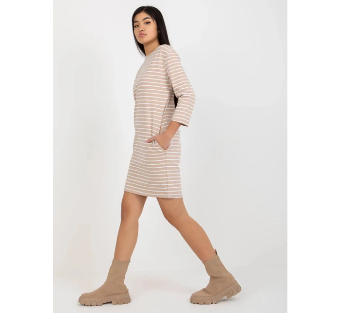 Dámské šaty LO SK LK model 21471962 Béžová s bílou Rue Paris - FPrice