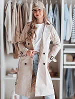 Dámský dlouhý kabát s páskem SLIMFOTA light beige FashionStreet NY0745