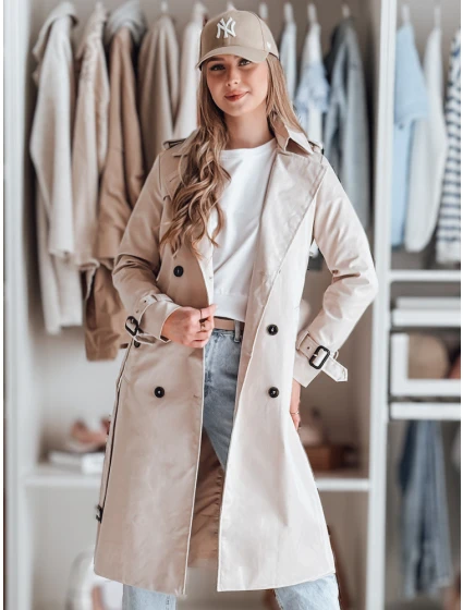 Dámský dlouhý kabát s páskem SLIMFOTA bílý FashionStreet NY0745