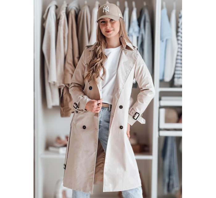 Dámský dlouhý kabát s páskem SLIMFOTA bílý FashionStreet NY0745