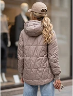 Dámská prošívaná přechodová bunda s kapucí, béžová, FashionStreet TY5783 Dámská prošívaná přechodová bunda s kapucí, béžová, FashionStreet TY5783