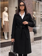 Dlouhý dámský dvouřadý kabát s páskem, černý, FashionStreet NY0806 Dlouhý dámský dvouřadý kabát s páskem, černý, FashionStreet NY0806