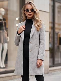 Klasický šedý dámský kabát s jedním řádkem knoflíků FashionStreet NY0847