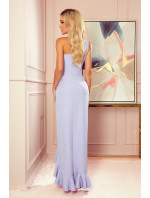 Dlouhé dámské šaty ve stylu přes jedno rameno ve světle vřesové barvě model 9046063 - numoco