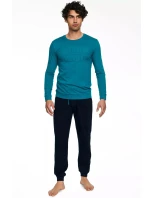 Pánské pyžamo 40040 Badge turquise - HENDERSON Pánské pyžamo 40040 Badge turquise - HENDERSON