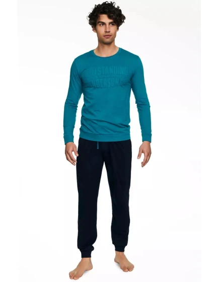 Pánské pyžamo 40040 Badge turquise - HENDERSON Pánské pyžamo 40040 Badge turquise - HENDERSON