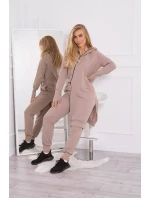 Mikinová souprava s delší stranou tmavě béžová