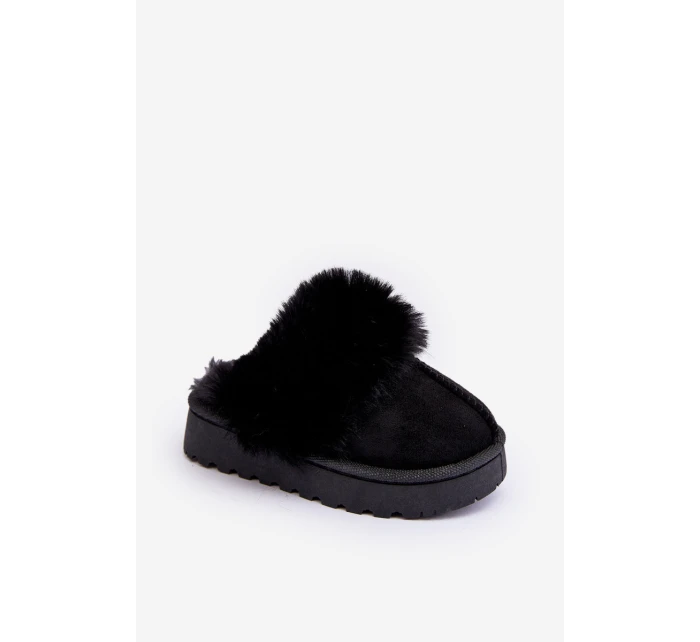 Dětské pantofle s kožešinou černé Birasta
