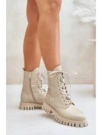 Kožené botky s na zip  Béžové model 21675548 - CheBello