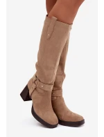 Zateplené dámské kozačky na podpatku s béžové model 21772337 - Boto