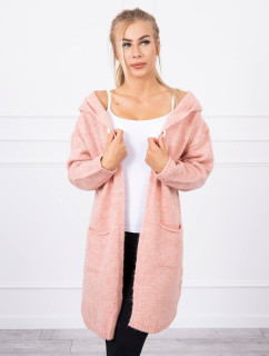 Obyčejný svetr s kapucí a kapsami pudrově růžové