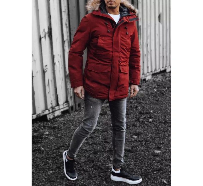Pánská zimní bunda s kapucí bordó FashionStreet TX4275