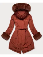 Dámská zimní bunda v cihlové barvě s páskem (f7039-5) Dámská zimní bunda v cihlové barvě s páskem (f7039-5)